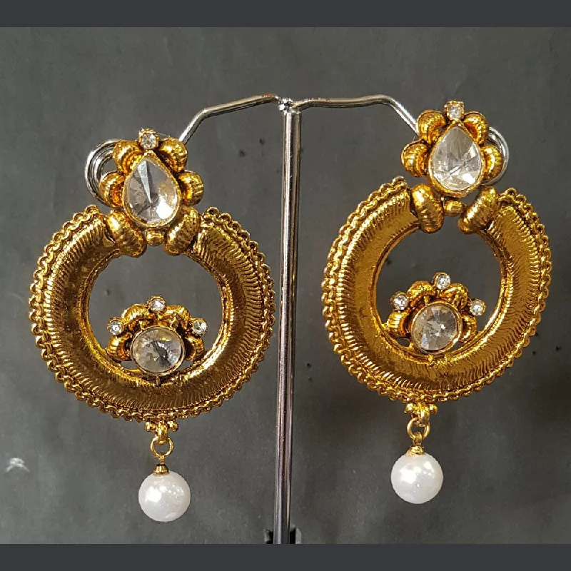 Drop Earrings for School Uniform -Shreeji Gold Plated Crystal Stone Dangler Earrings