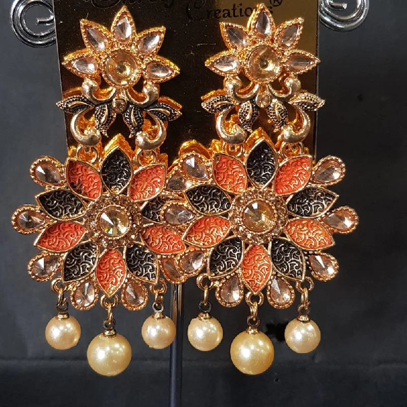 Drop Earrings for Party Look -Shreeji Gold Plated Crystal Stone Dangler Earrings