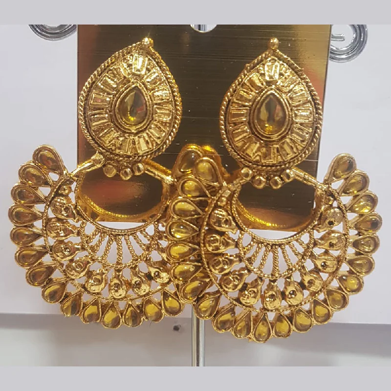 Drop Earrings with Etched Designs -Shreeji Gold Plated Kundan Stone Dangler Earrings