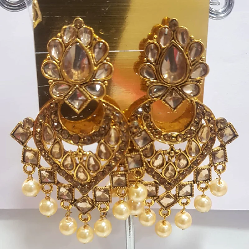 Leverback Drop Earrings for Comfort -Shreeji Gold Plated Kundan Stone Dangler Earrings