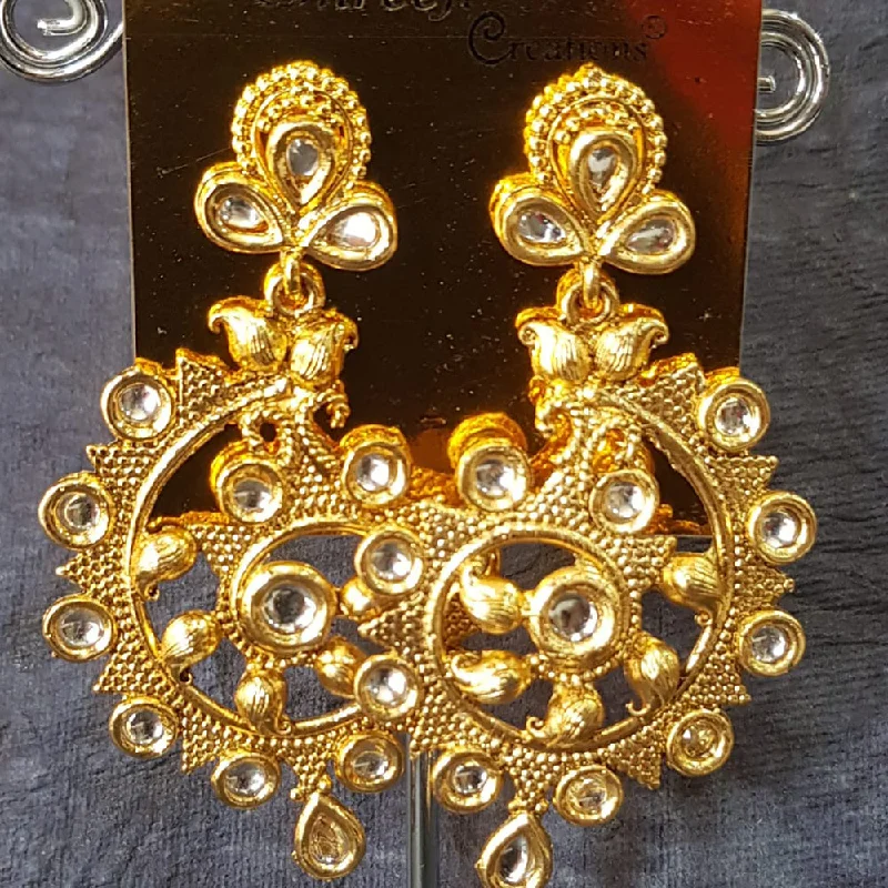 Drop Earrings with Textured Surface -Shreeji Gold Plated Kundan  Stone Dangler Earrings