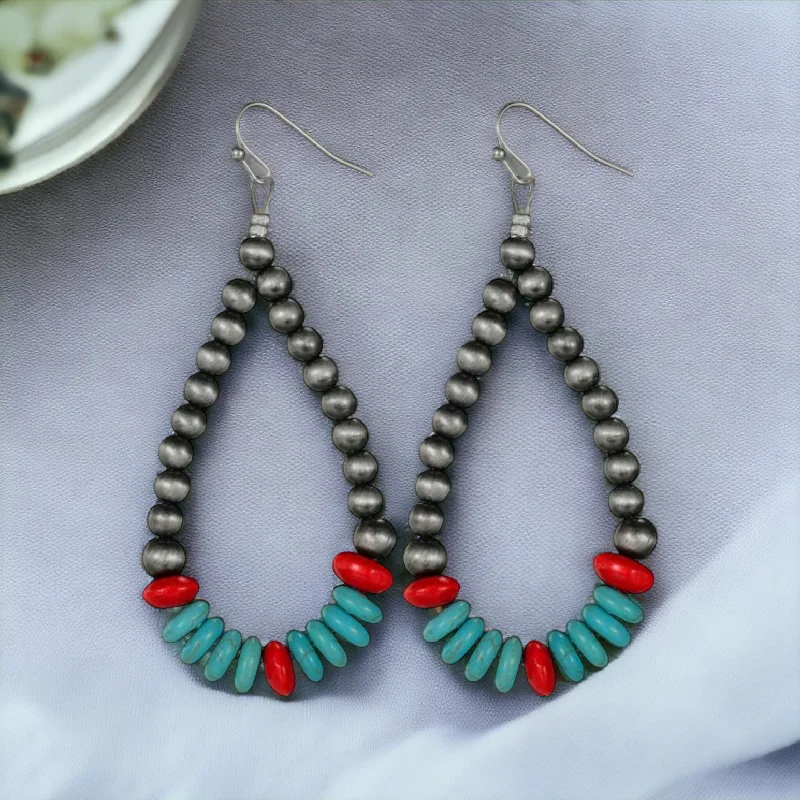 Drop Earrings with Crown Designs -Southwestern Style Beaded Drop Earrings