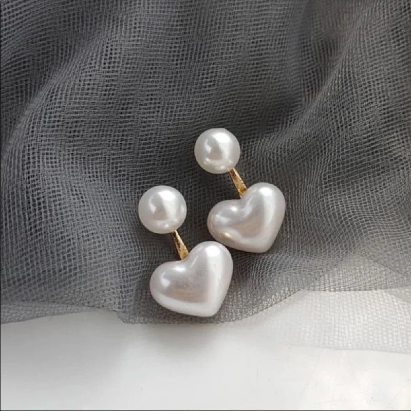 Drop Earrings for Beach Outfit -Subhag Alankar Korean Style Pearl Heart Drop Earrings For Women And Girls