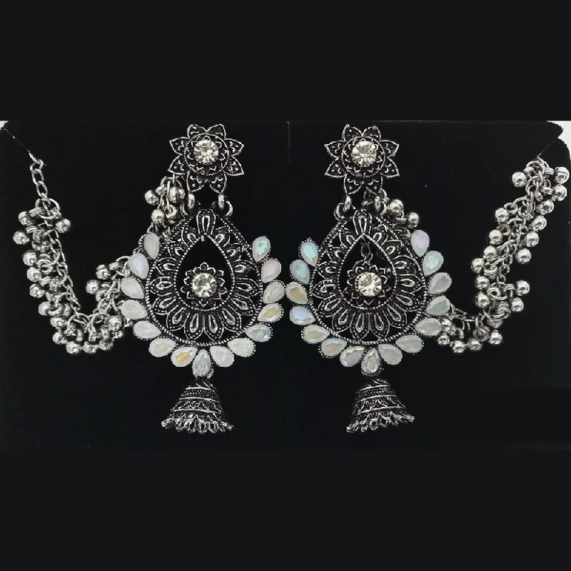 Studded Drop Earrings with Gemstones -Tip Top Jewellers Oxidised Plated Kanchain Dangler Earrings