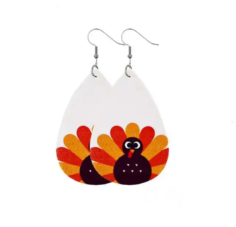 Floral Drop Earrings with Petals -Leather Turkey Drop Earrings