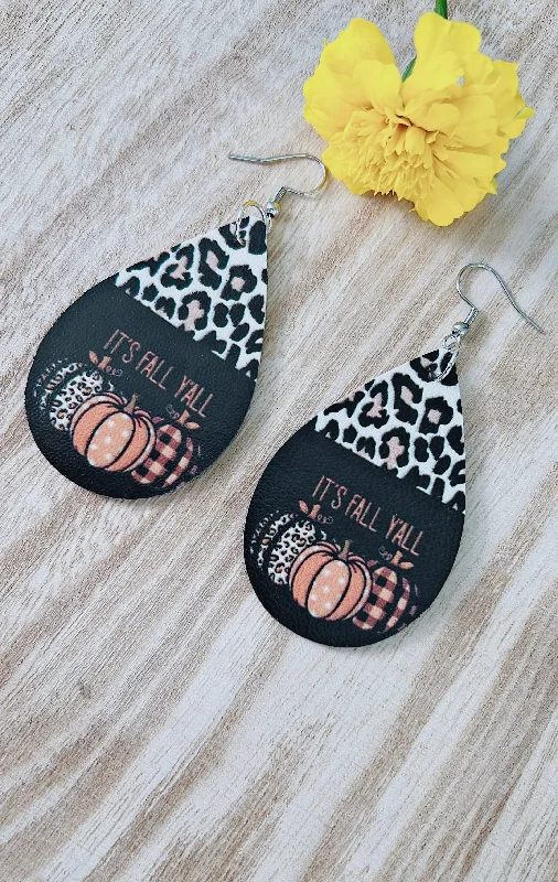 Clip On Drop Earrings for Non Pierced -It's Fall Y'all Leather Drop Earrings