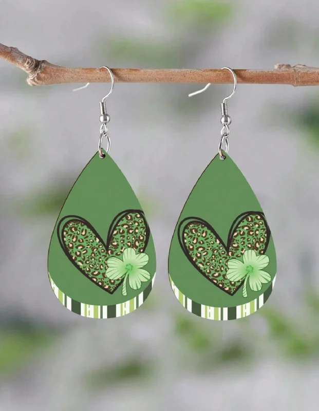 Drop Earrings for Office Wear -Vintage Wooden St. Patrick's Day Drop Earrings