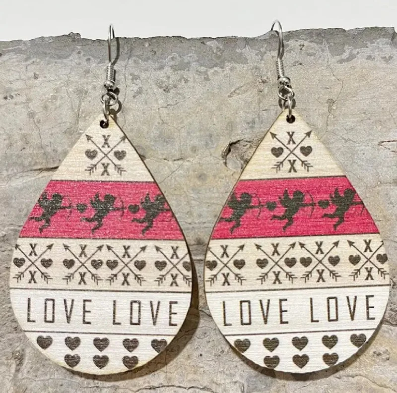 Drop Earrings for Formal Attire -Vintage Wooden Valentine's Day Drop Earrings