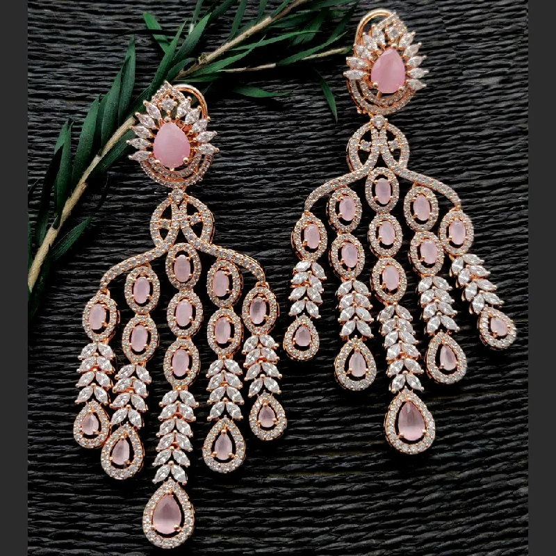 Vintage Drop Earrings with Patina -Vivah Creations Rose Gold Plated AD Dangler Earrings