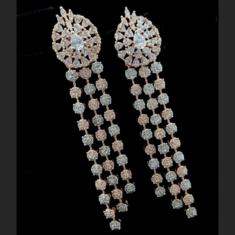 Geometric Drop Earrings for Trend -Vivah Creations Rose Gold Plated AD Dangler Earrings