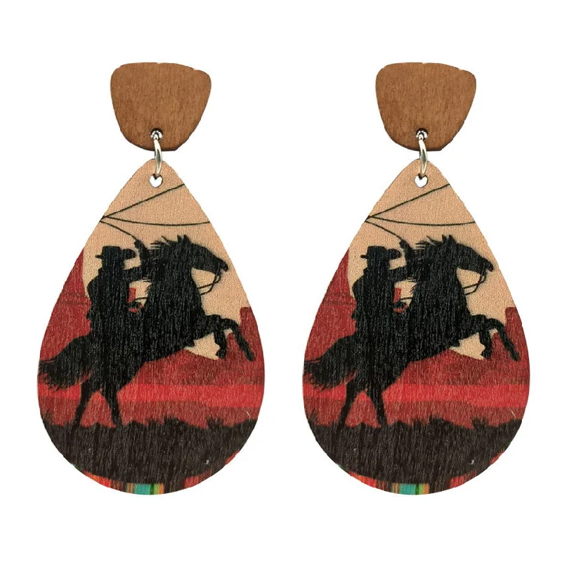 Hypoallergenic Drop Earrings for Sensitive -Western Rope Ride Horse Cowboy Teardrop Earrings