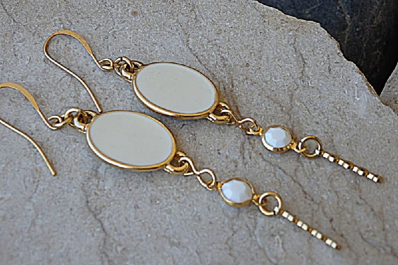 Nickel Free Drop Earrings for Safety -White Enamel Drop Earrings