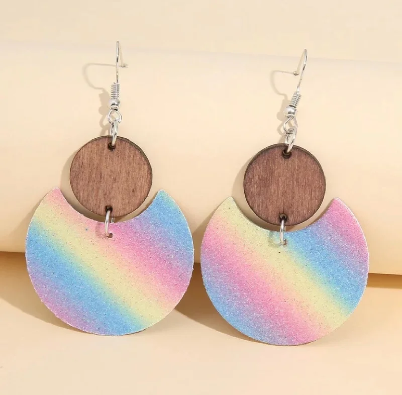 Leverback Drop Earrings for Comfort -Polychrome Wood and Cork Drop Earrings