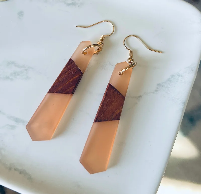 Drop Earrings for Work Attire -Wood and Resin Drop Earrings