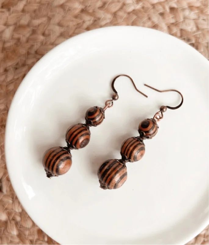 Drop Earrings with Filigree Work -Wooden Bead Drop Earrings