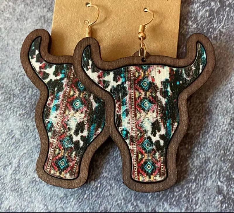 Waterproof Drop Earrings for Outdoor -Wooden Cow Drop Earrings