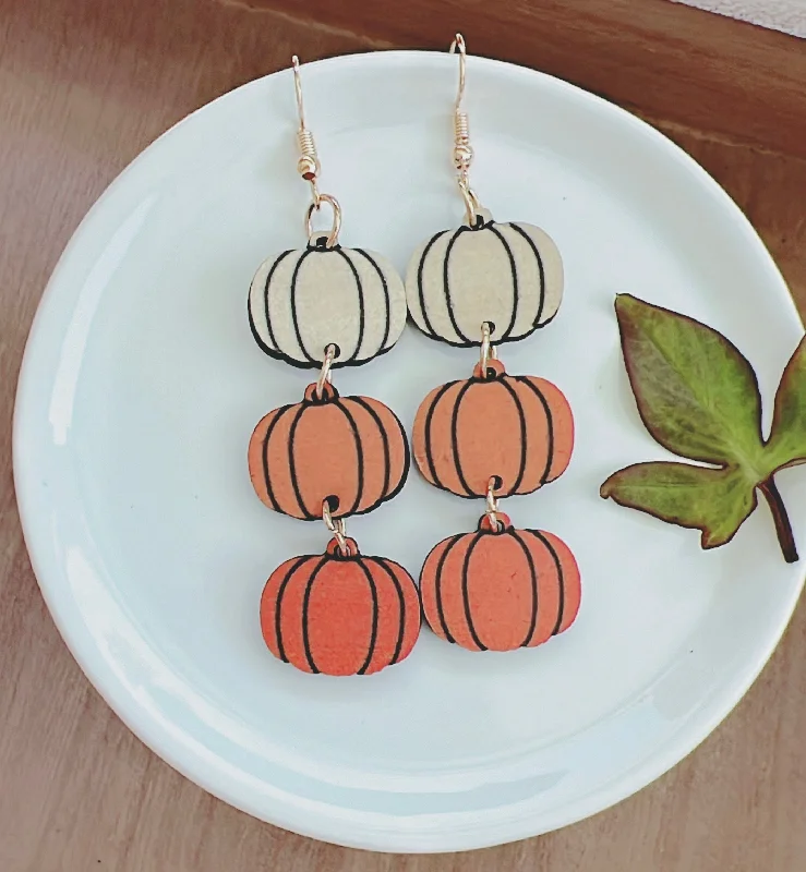 Ethnic Drop Earrings with Tribal Design -Wooden Pumpkin Drop Earrings