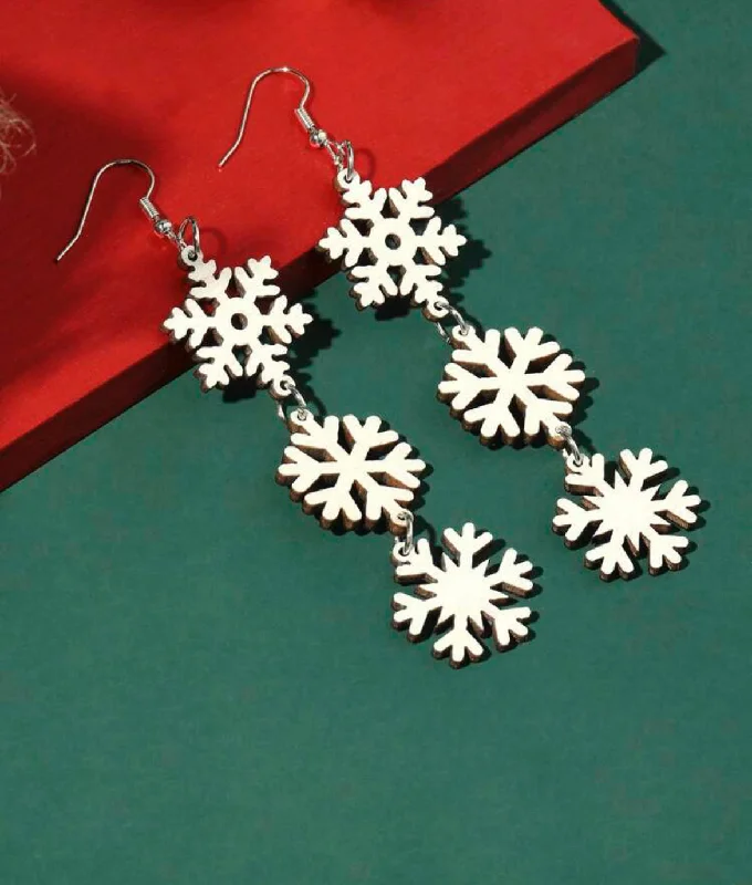 Floral Drop Earrings with Petals -Wooden Snowflake Drop Earrings