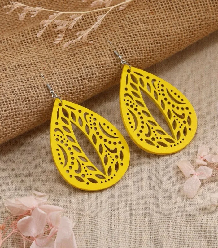 Celtic Drop Earrings with Knotwork -Yellow Hollowed Out Drop Earrings