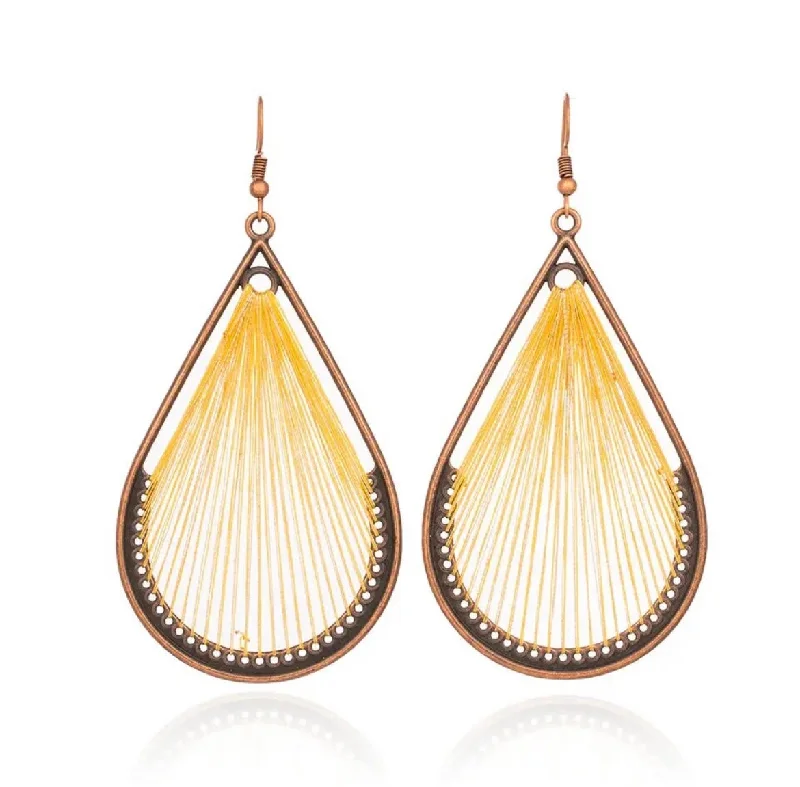 Drop Earrings with Matte Finish -Yellow Stringed Teardrop Earrings