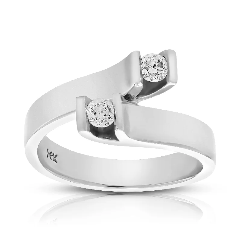 Rings with hammered silver for rustic appeal -0.27 cttw 2 Stone Diamond Fashion Ring 14K White Gold Bridal Engagement