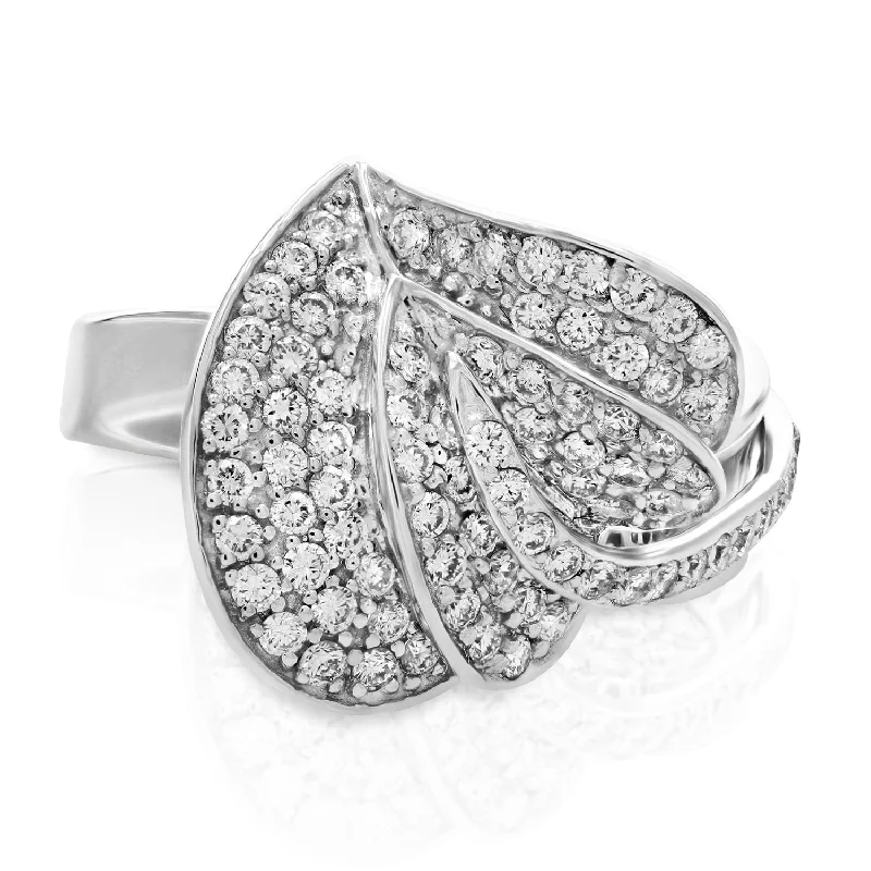 Rings with infinity loops for timeless love -0.90 cttw Diamond Heart Leaf Fashion Ring 14K White Gold Round