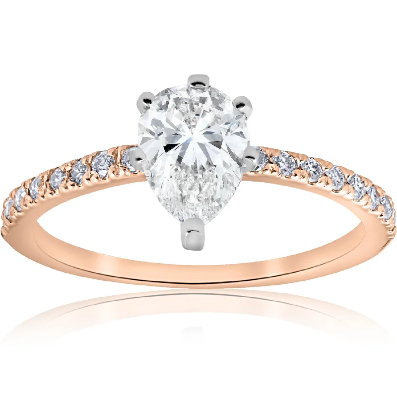 Rings with matte gold for subtle luxury -1 1/10 ct Pear Shape Diamond Engagement Ring 14k Rose Gold