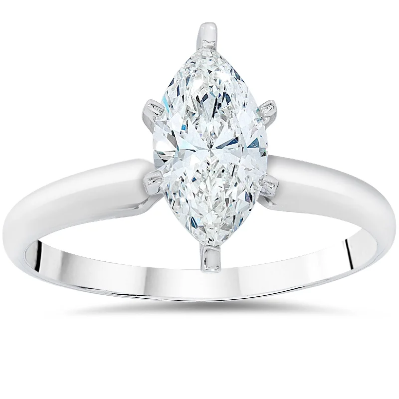 Rings with branch-inspired bands for organic -1 1/4 Ct Marquise Solitaire Diamond Engagement Ring 10k White Gold