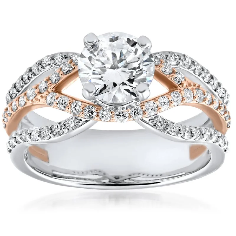 Rings with rough sapphire for rugged chic -1 3/4ct Diamond Multi Row 1ct Center Engagement Ring 14k Rose Gold Enhanced