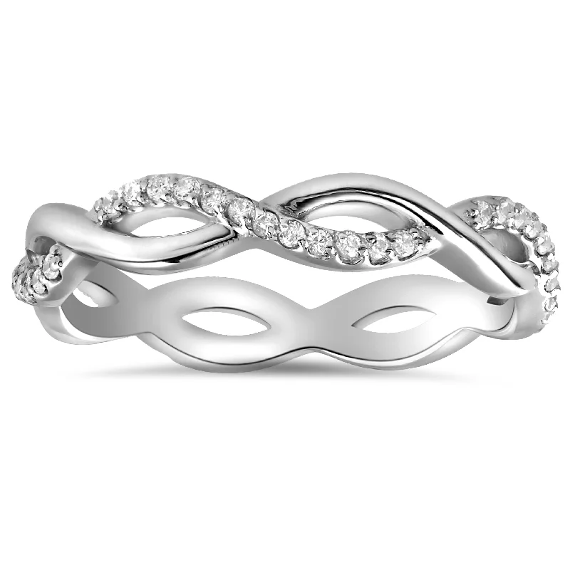 Rings with star sapphire for unique glow -1/3cttw Diamond Infinity Eternity Wedding Ring Stackable 14k White Gold