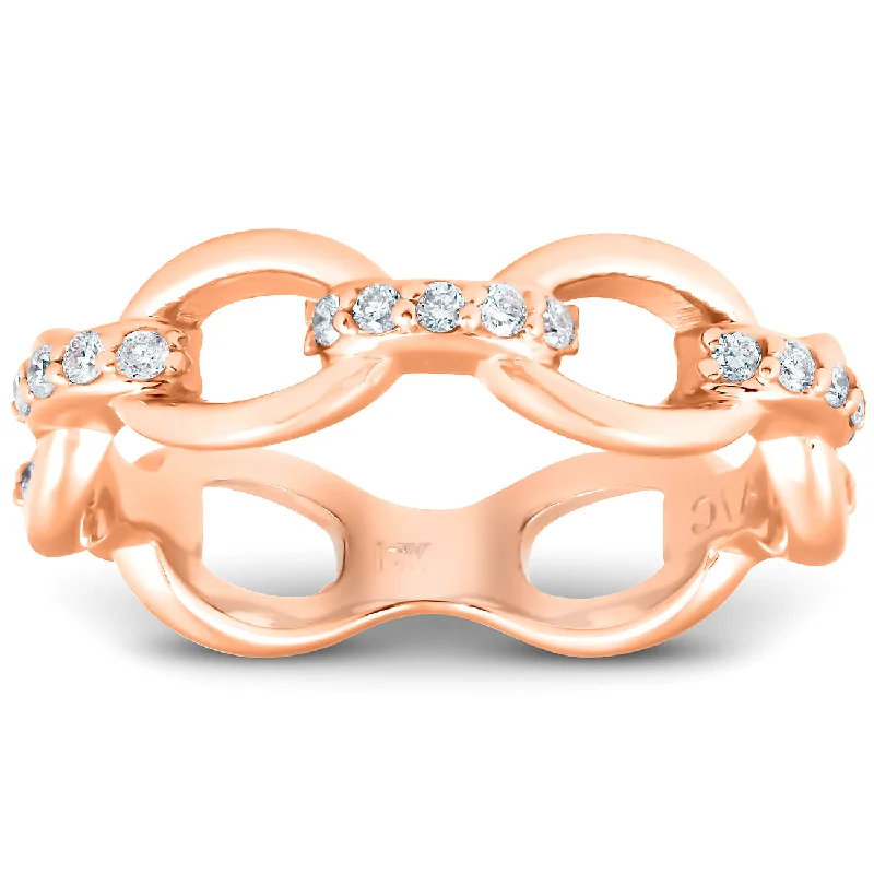 Rings with delicate filigree sapphire settings -1/4Ct Diamond Link Fashion Ring Womens 14k Rose Gold Anniversary Band