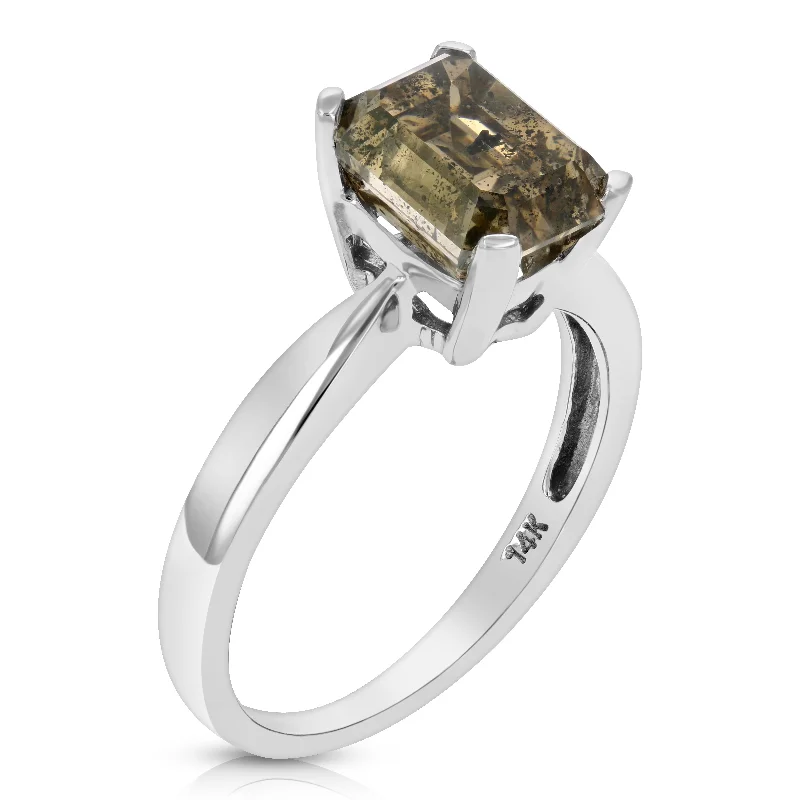 Rings with natural amber for warm glow -1 cttw Emerald Champagne Diamond Solitaire Engagement Ring 14K White Gold