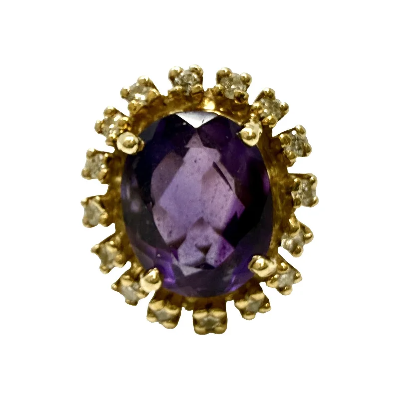 Rings with agate slices for earthy style -14K Gold Ring with Amethyst and Diamond