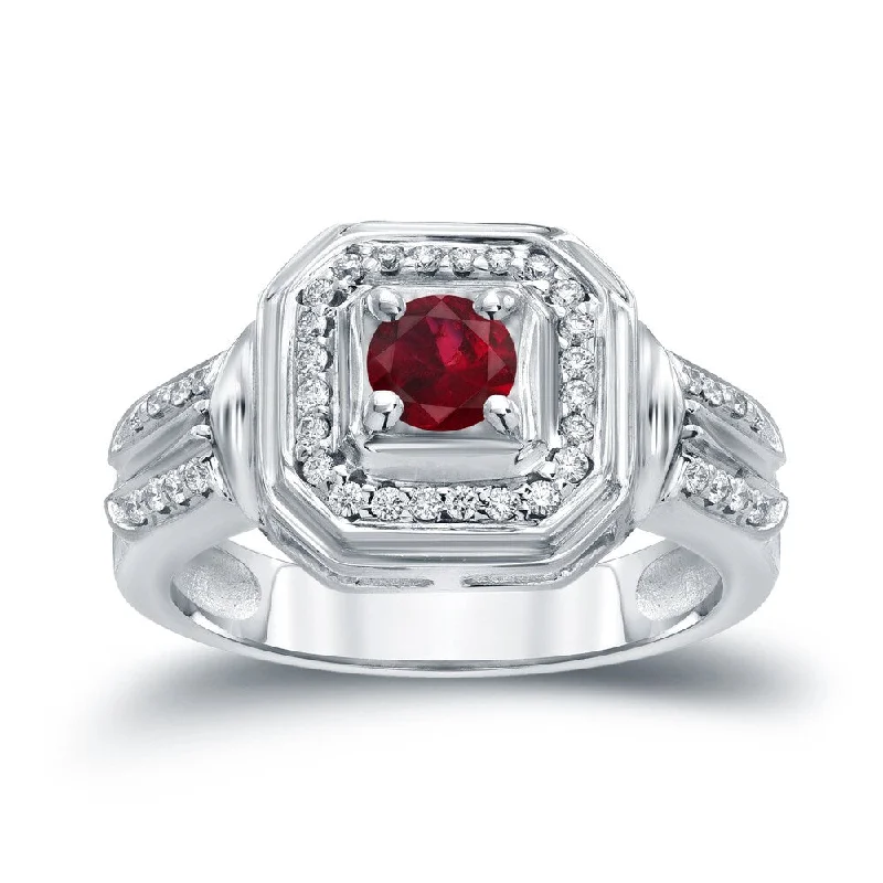 Rings with herkimer diamonds for raw clarity -14k Gold Round 1/5ct Ruby and 1/5ct TDW Diamond Engagement Ring by Auriya