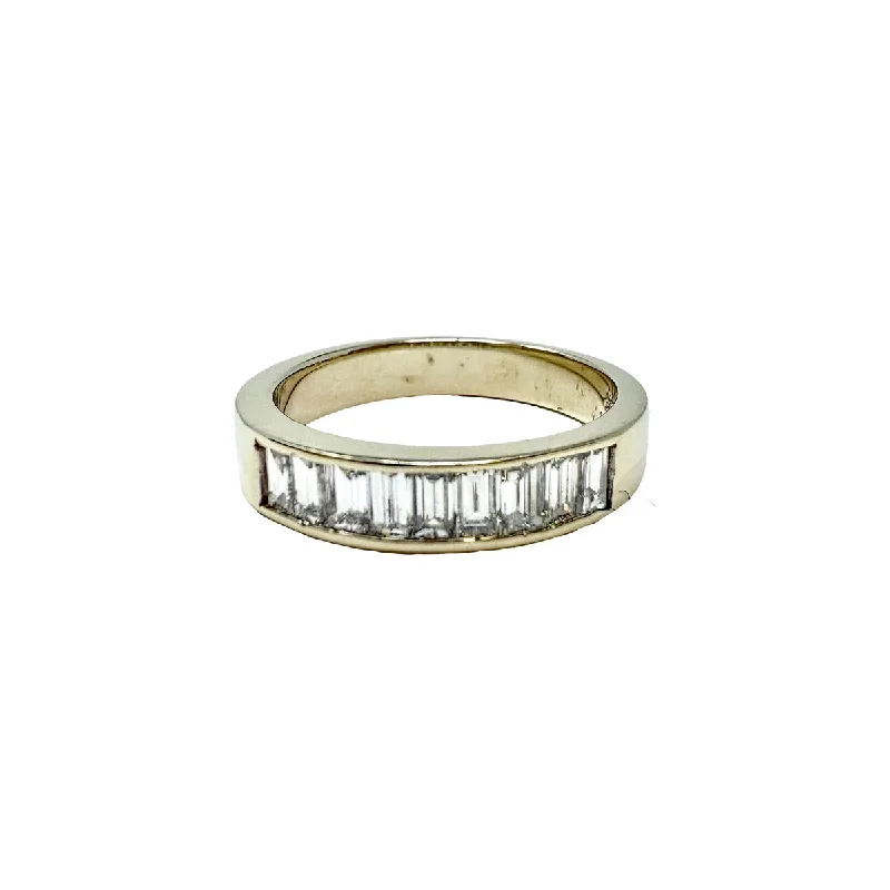 Rings with star sapphire for unique glow -14K Gold Wedding Band with 9 Baguette Diamond