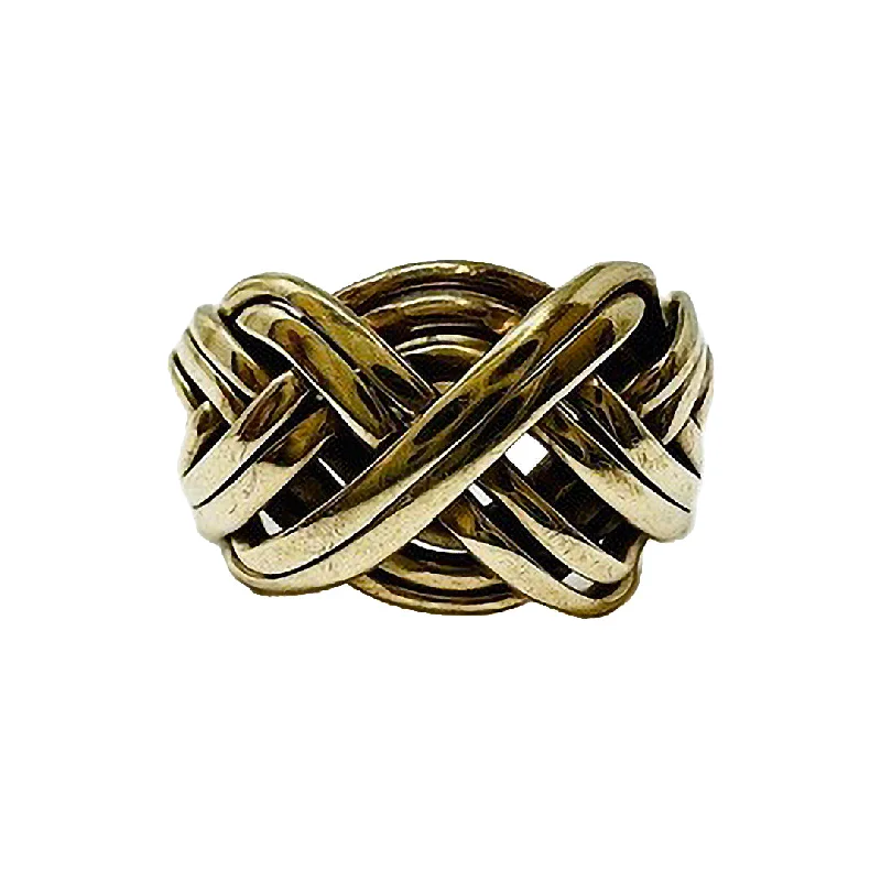 Rings with shield-shaped stones for boldness -14K Gold Woven Ring