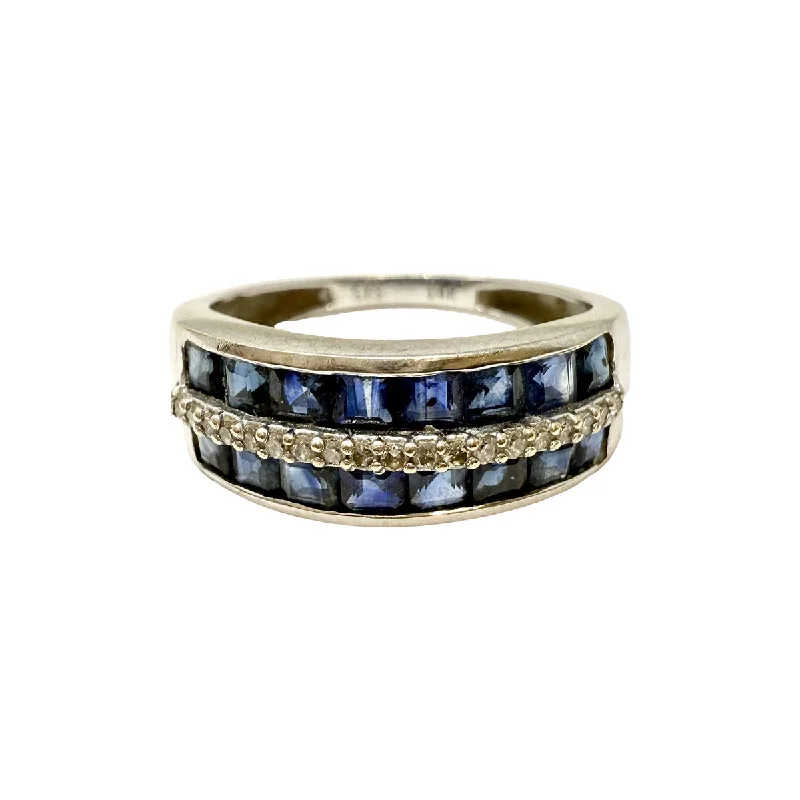 Titanium rings with rugged brushed metal look -14K Sapphire Ring