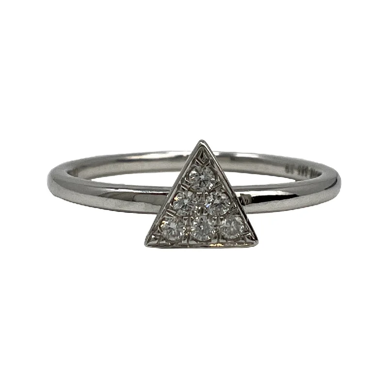 Rings with sunstone gems for fiery sparkle -14K White Gold Ring with Triangular Shaped Pave Diamond Embellished Center Piece