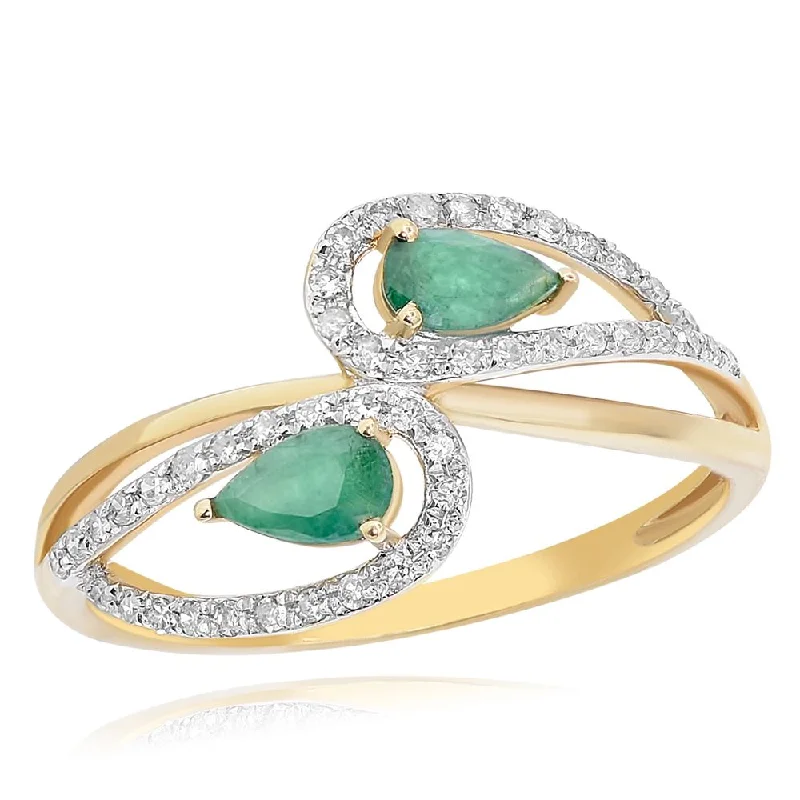 Rings with tiger eye for warm tones -14K Yellow Gold Diamond & Emerald Ring