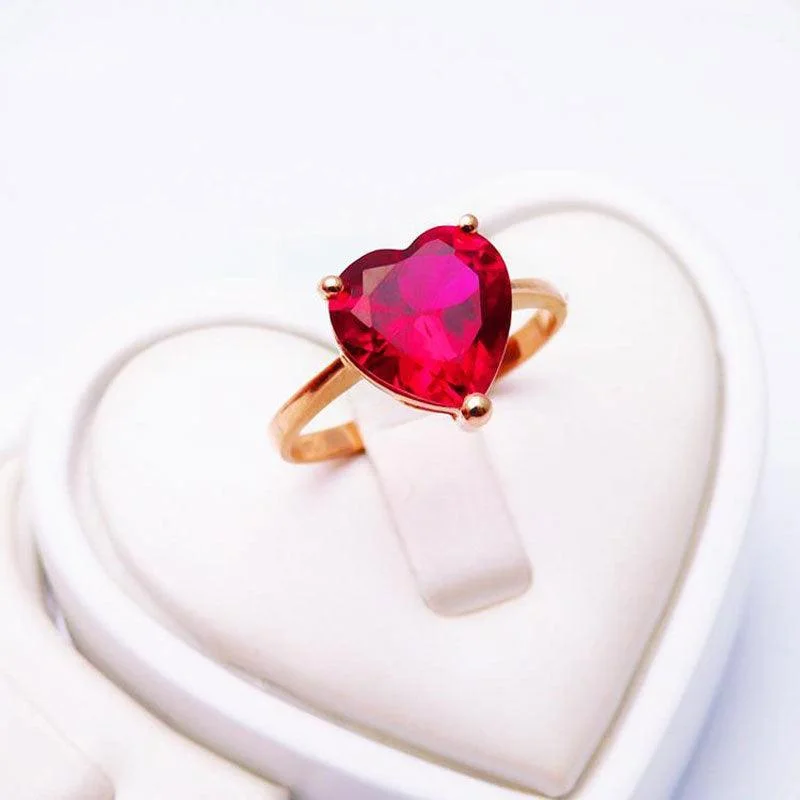 Rings with tiger eye bands for warmth -18K Color Gold Love Set Red Stone Ring