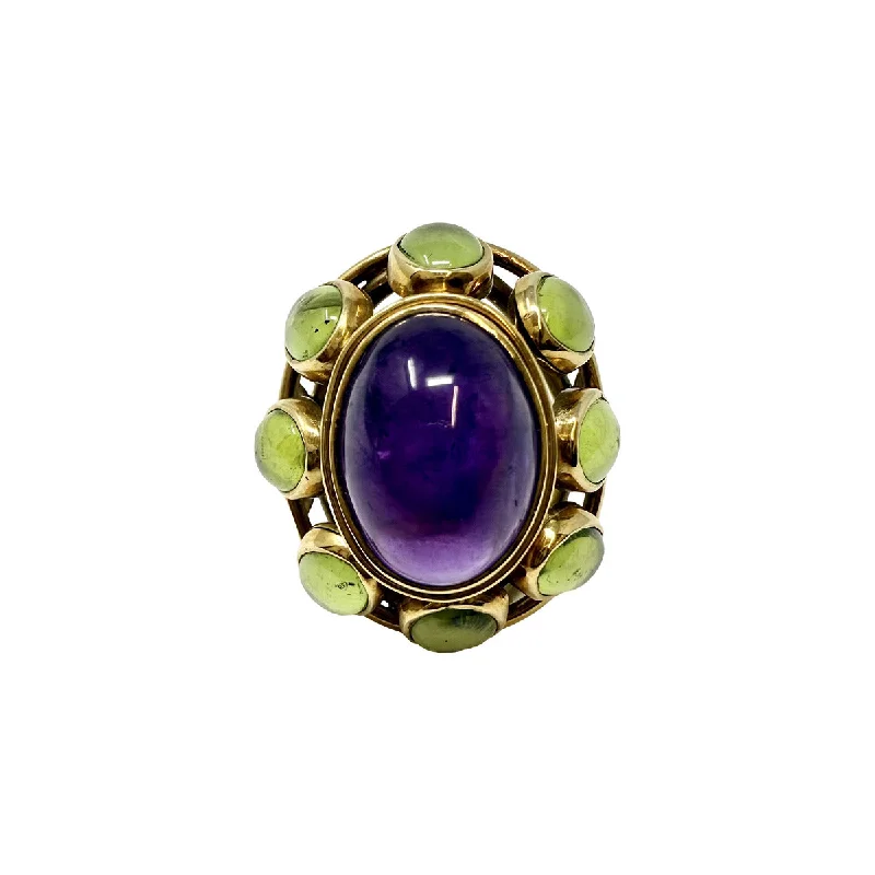 Rings with labradorite stones for mystic flash -18K Gold Dome Ring with Amethyst and Peridot