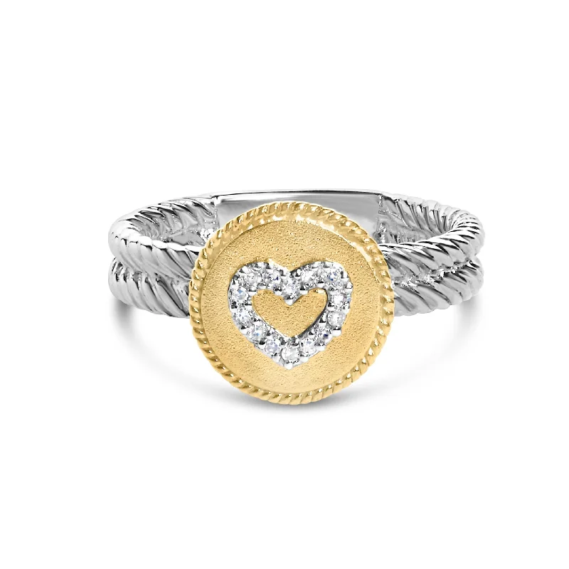 Rings with wave patterns for ocean vibes -18K Yellow Gold Plated .925 Sterling Silver Diamond Heart Ring with Satin Finish (I-J Color, SI1-SI2 Clarity)