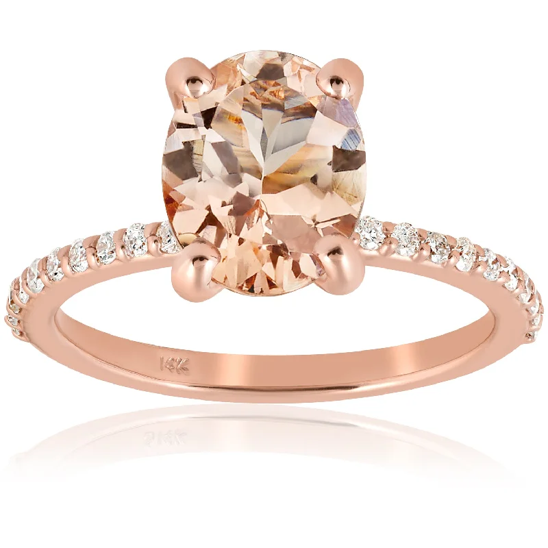 Rings with vintage-inspired rose-cut diamonds -2 1/10 cttw Oval Morganite & Diamond Engagement Ring 14k Rose Gold