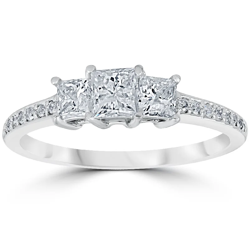 Gold rings with intricate celtic knot patterns -3/4 cttw Princess Cut 3 Stone Diamond Engagement Ring 14k White Gold