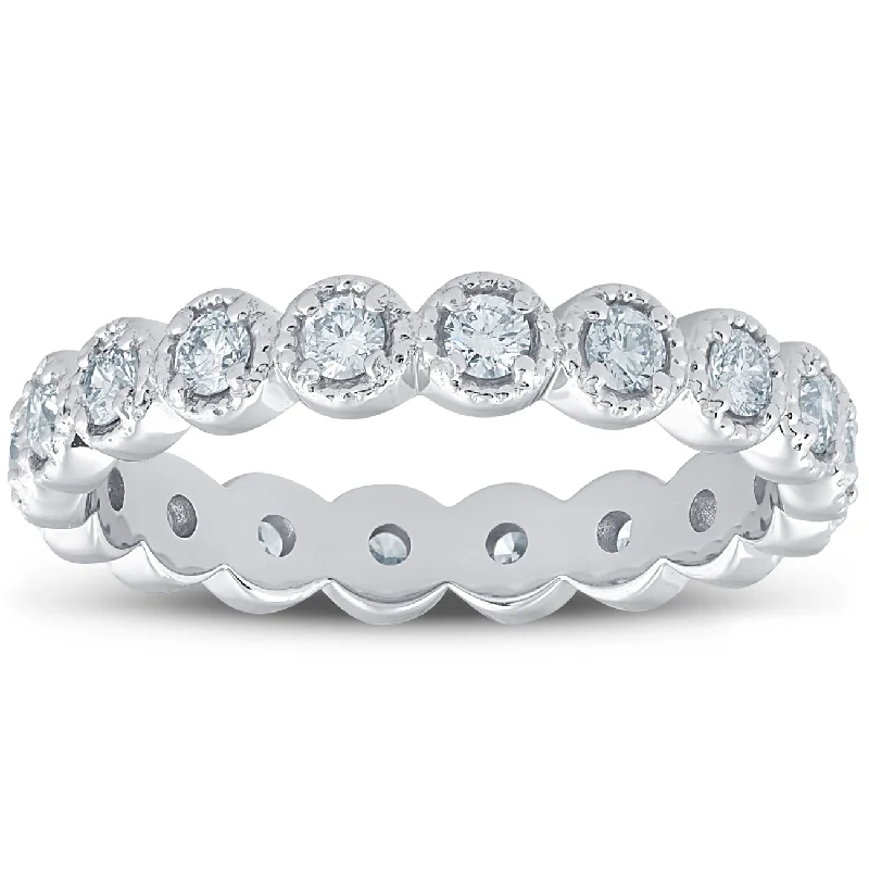 Rings with faceted aquamarine for sea glow -3/4ct Staclable Diamond Wedding Vintage Eternity Ring 14k White Gold