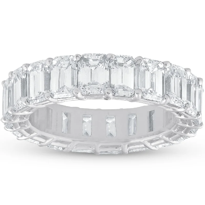 Rings with gothic-inspired skull motif details -7ct Emerald Cut Diamond Platinum Eternity Ring