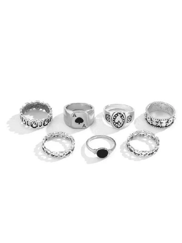 Rings with twisted rose gold band designs -7Pcs Poker Ring