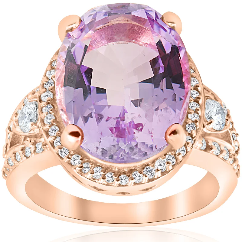 Rings with tourmaline gems for bold hues -9 1/2ct Oval Amethyst Vintage Halo Diamond Ring 14k Rose Gold