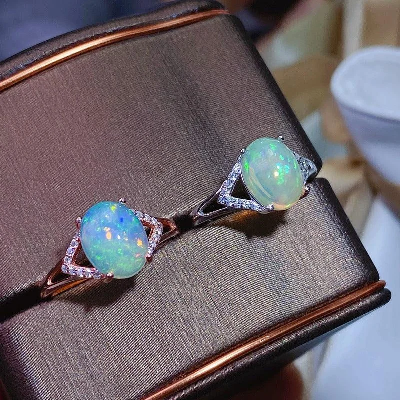 Rings with tourmaline gems for bold hues -925 Silver Inlaid Natural Australian Opal Ring