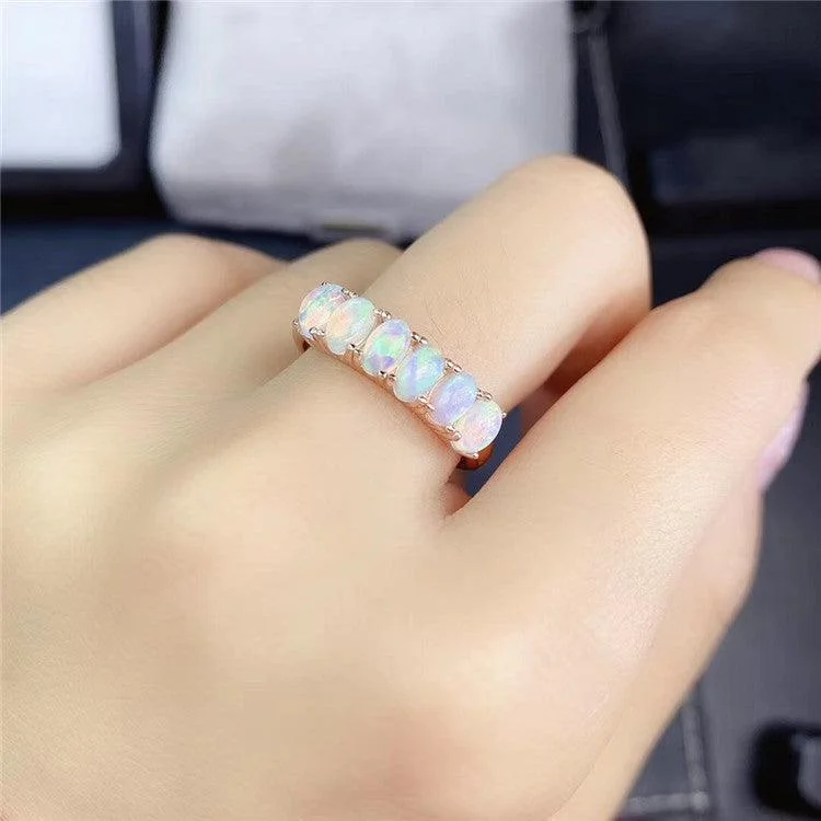 Rings with raw topaz for icy charm -925 Silver Natural Opal Ring